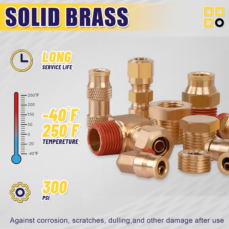 Ailbiuko 150Pcs Brass DOT Push-To-Connect Fittings & Compression Air Nylon Tubing Fittings Assortment Kits,1/4" 1/8" 3/8" 1/2" Air Brake Line Air Hose Fittings for Truck or Industrial Air System - Image 3